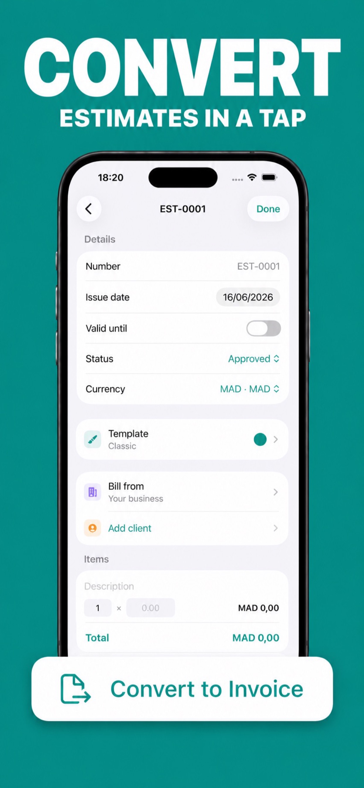 GoInvoice screen